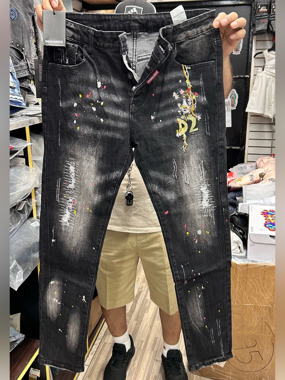 DSQUARED2 Black Slim Paint-Splatter Distressed Jeans